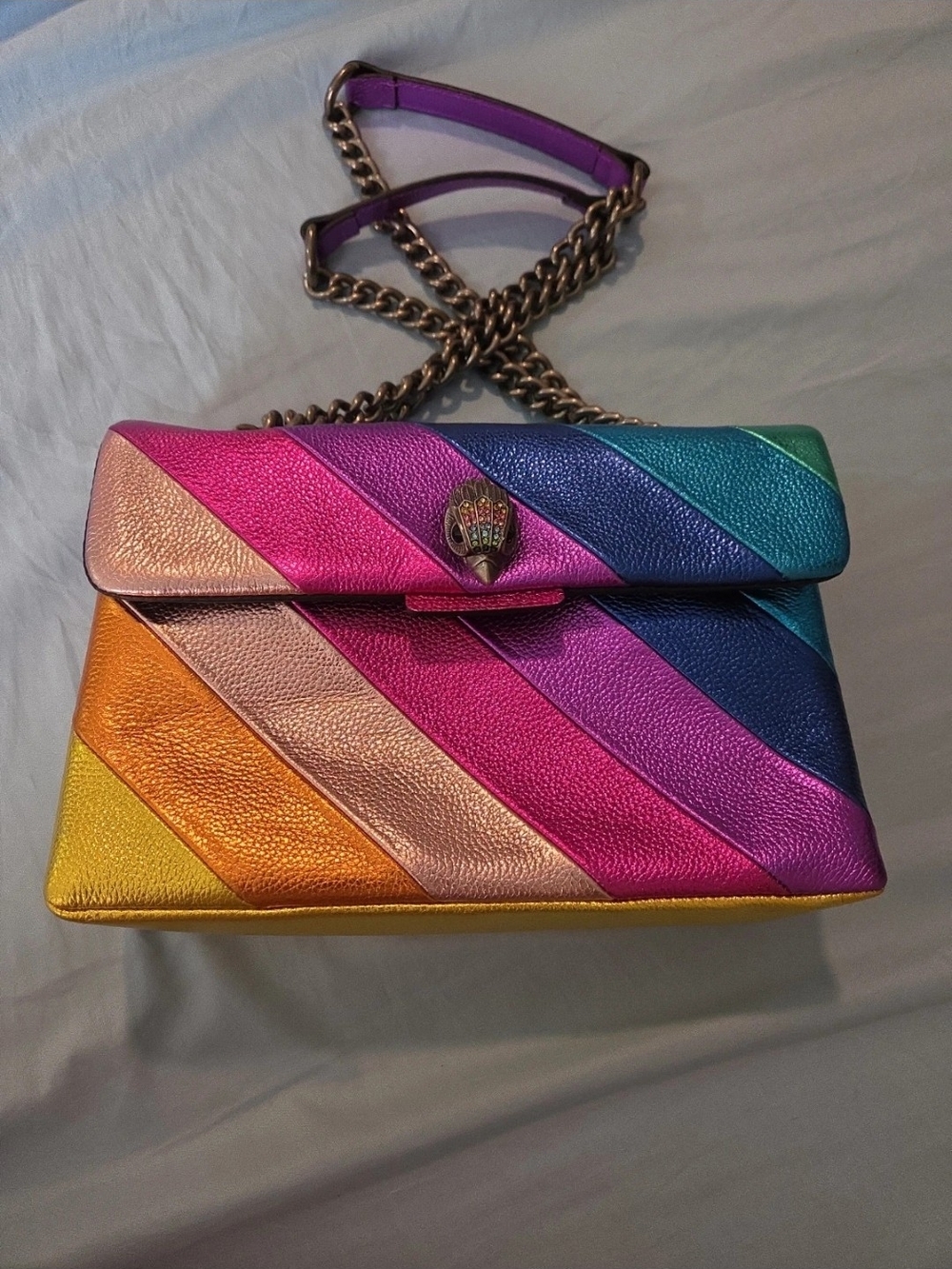Multicolor Striped Leather Shoulder Bag - Chain Strap